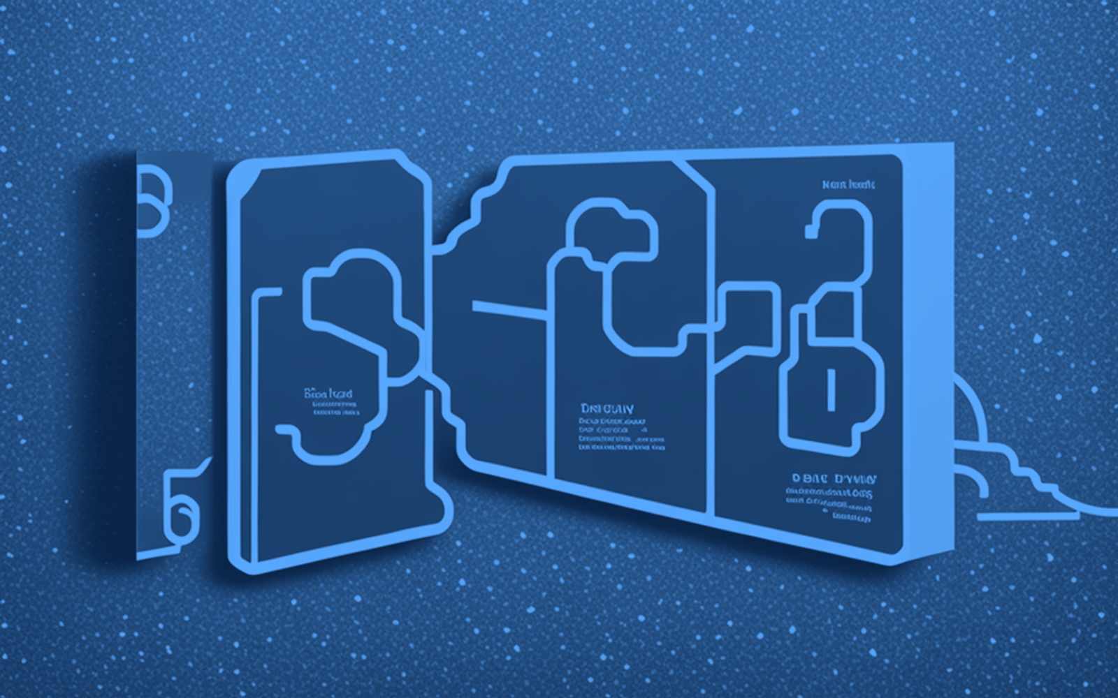 Duotone illustration of a friendly installer: a setup window placing files onto an external drive.